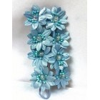 Satin Flowers with Clear Pearls on Stem Light Blue